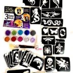glitter tattoo kit with 60 stencils, 10 glitter, brushes, glue and instructions