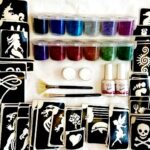 professional glitter tattoo kit with two glue, 12 glitter, brushes and instructions