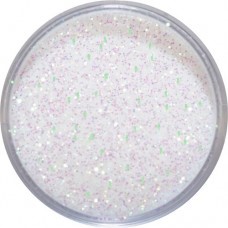 glitter white with green sparkle cosmetic grade glitter in plastic container with screw on lids Ybody Canada and usa united states of america